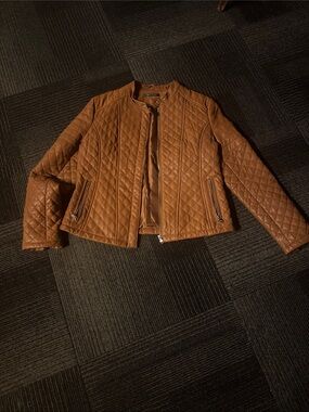 Ralph Lauren Cognac Women's Moto leather quilted Jacket